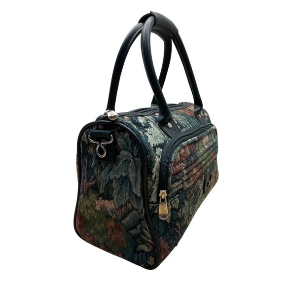 Atlantic Women’s Green Floral Tapestry Zippered Duffel Bag with Leather Handles - Picture 2 of 13